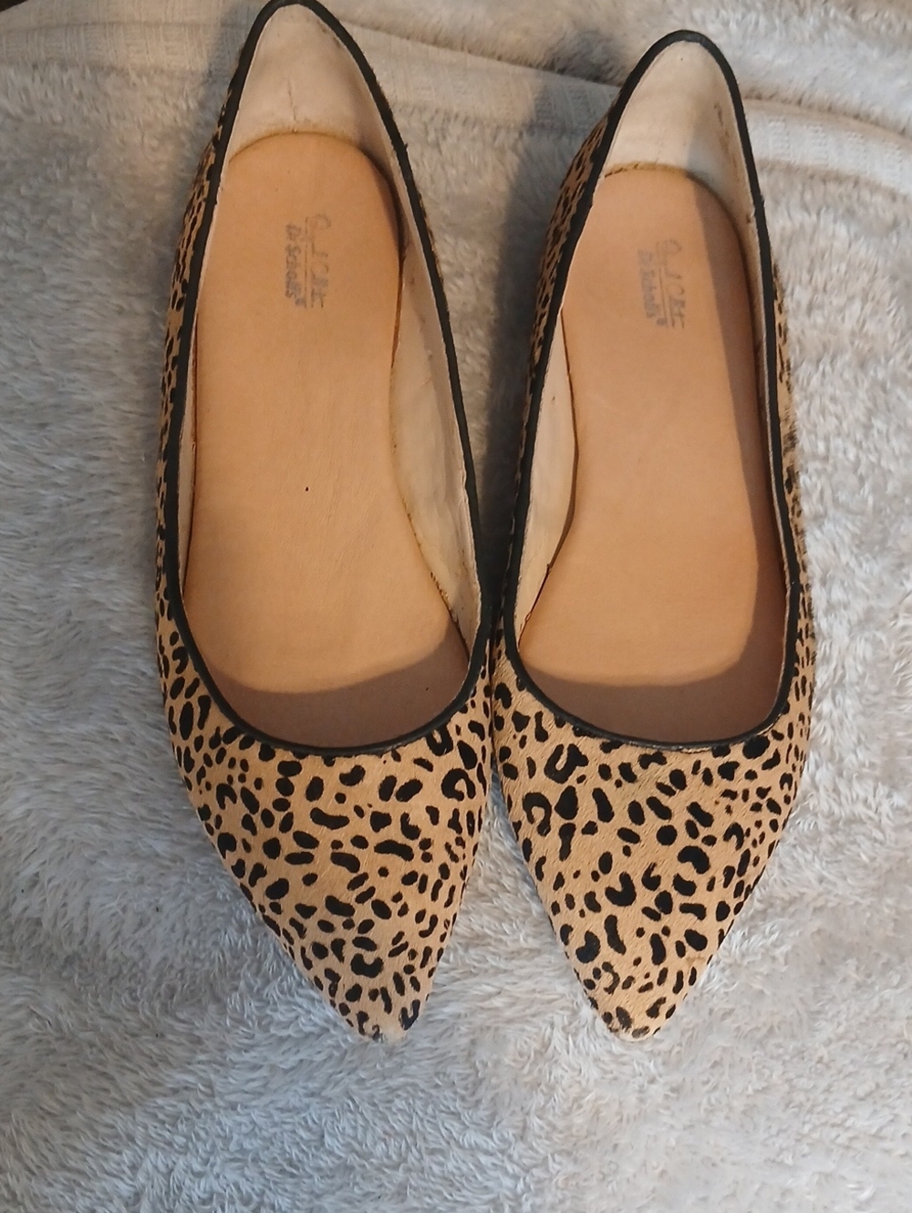 Leopard Print Pointed Toe Flats - Tan & Black